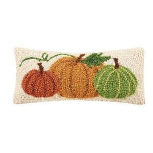 PEKING HANDICRAFT NWT wool punch lumbar pillow pumpkins -12”
